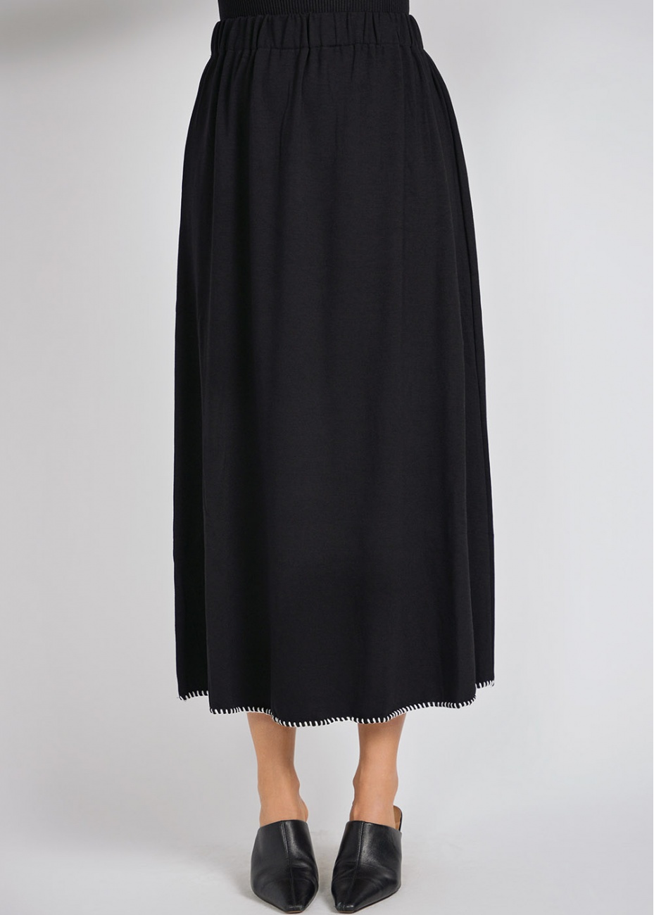 Easy Elegance Black Skirt with White Stitch Detail | Modest